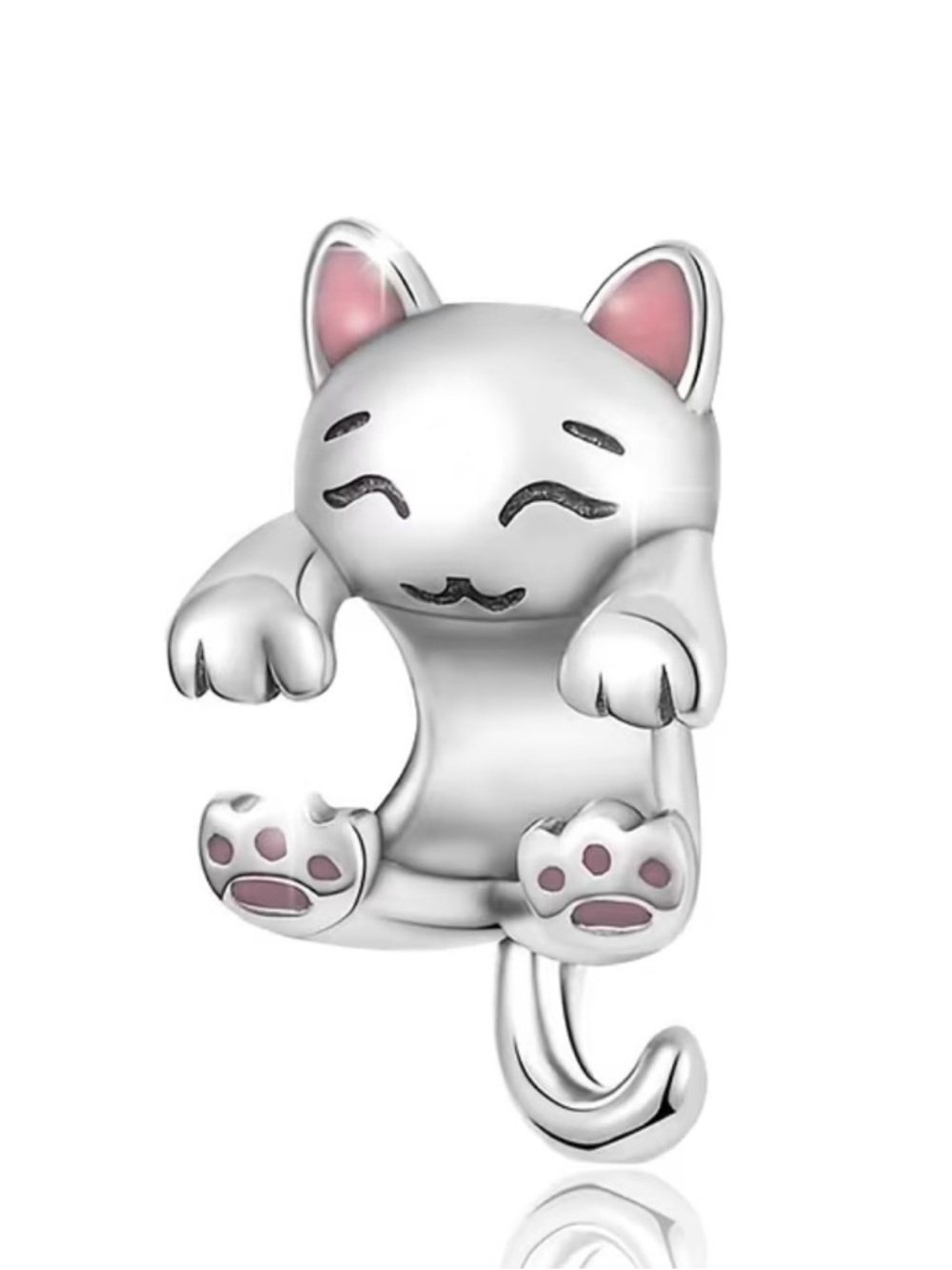 Silver and Pink  Cat  Charm - Sterling-Style Cat Accent